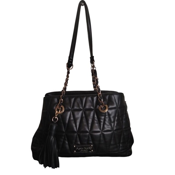 Darcy Marks London Quilted Black Vegan Leather Satchel Purse Chains Handbag - Picture 1 of 12